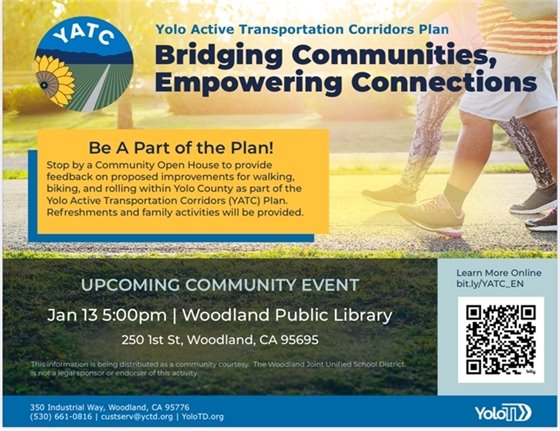 flyer for yolo active transportation corridor plan community open house