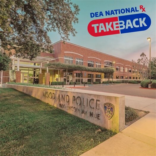 DEA National Take Back Day logo and Woodland PD office