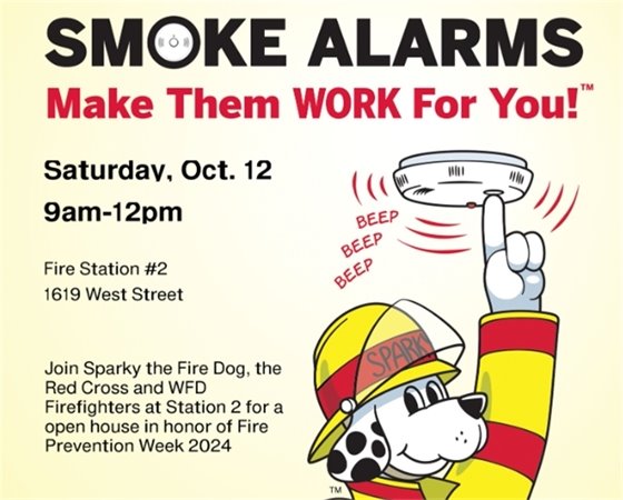 Image of Sparky the Fire Dog with text: Smoke alarms - make them work for you