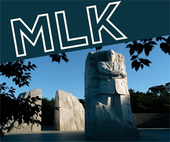 Photo of the Martin Luther King, Jr. Memorial in Washington DC with "MLK" text above