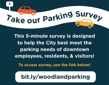 Graphic with "Take Our Parking Survey" in bold text