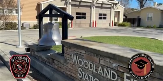 Exterior image of Fire Station with WJUSD and Woodland Fire Dept logos