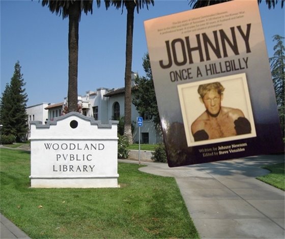 Once a Hillbilly book cover superimposed on top of an external public library photo