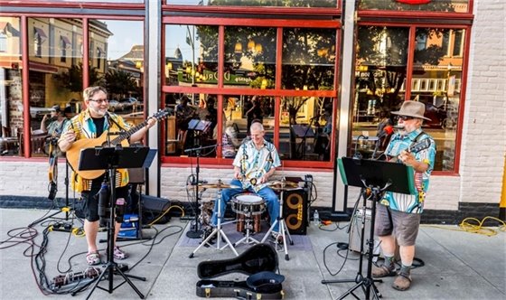 Photo of band playing at First and Main downtown