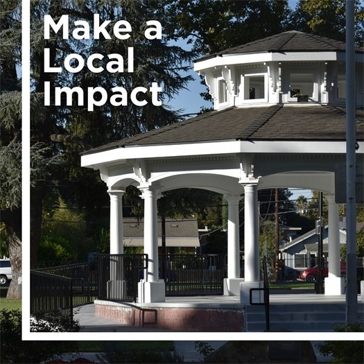 Photo of Freeman Park Gazebo with "Make a Local Impact"