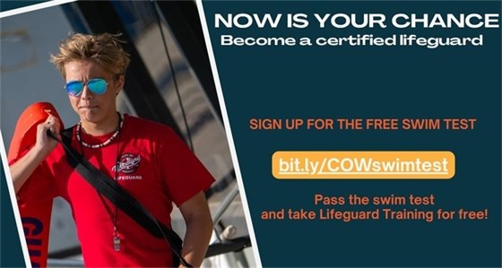 Photo of local lifeguard with the text "Now is Your Chance - become a certified lifeguard"