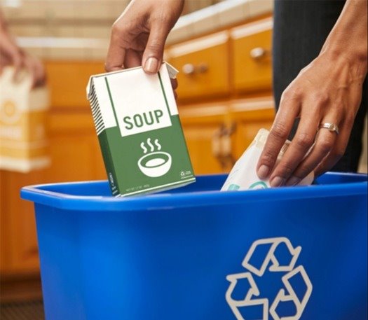 carton being placed in recycling
