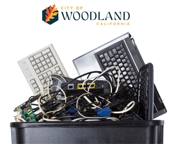 Image of electronic waste with the City logo at top center