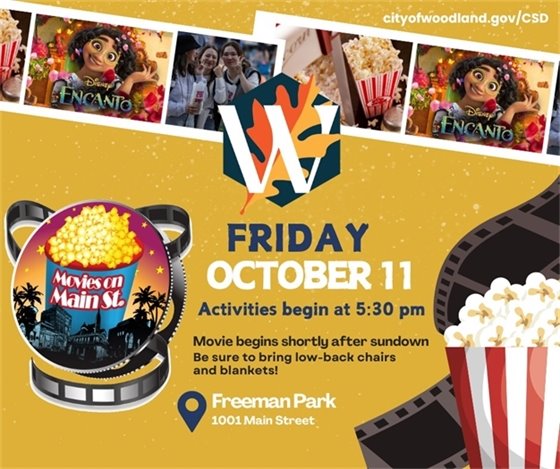 Graphic highlighting Oct. 11 Movie on Main "Encanto"
