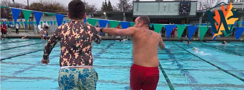 People jumping in the pool 