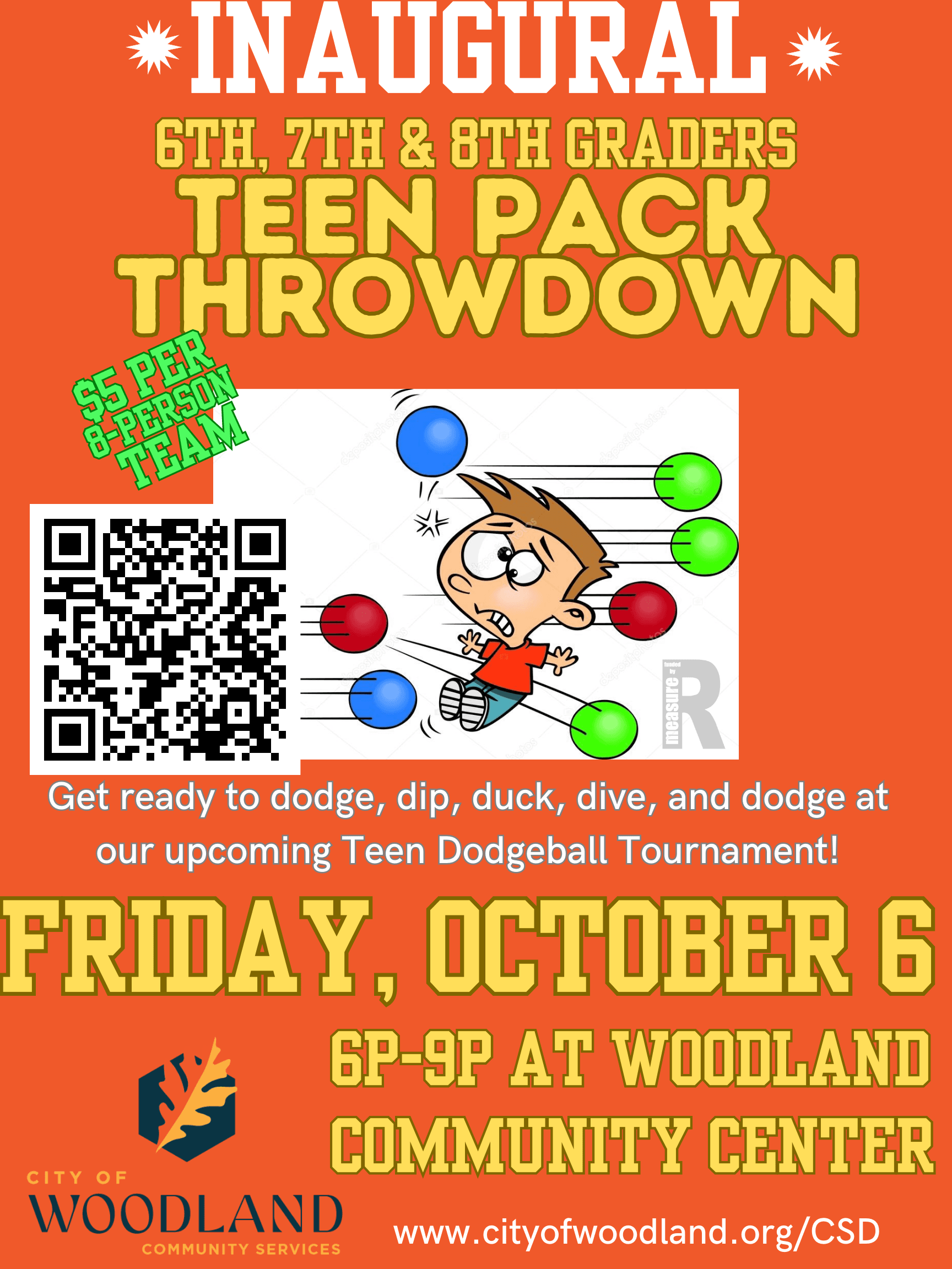Teen Pack Throwdown flyer information about dodgeball tournament